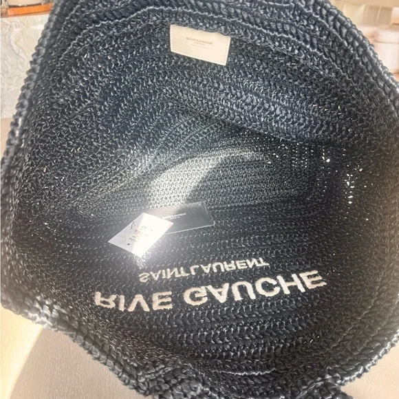 Saint Laurent Black Rive Gauche Crochet Tote with White Logo - Picture 2 of 7